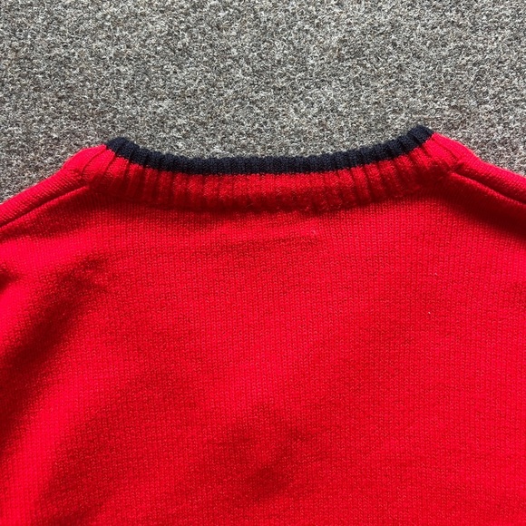 Vintage Haband Red V Neck Knit Long Sleeve Pullover Sweater Navy Trim Men’s XL - Picture 4 of 13